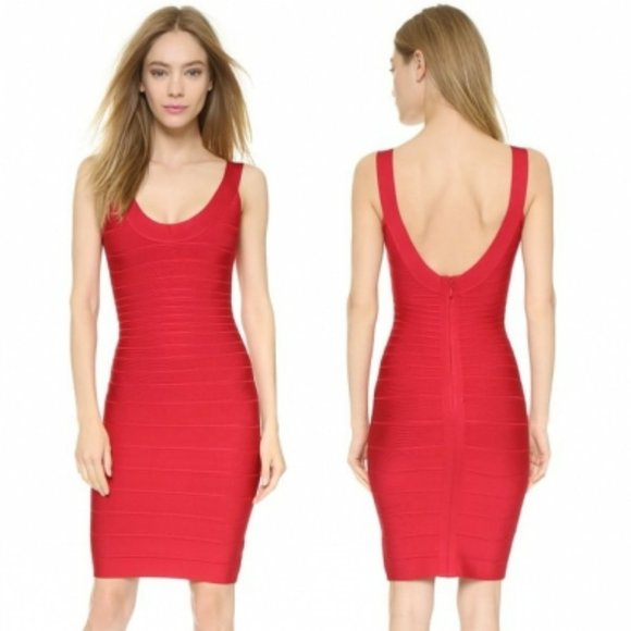 Herve Leger Sydney Bandage Bodycon Scoopneck Mini Dress Lipstick Red Small - Picture 2 of 11